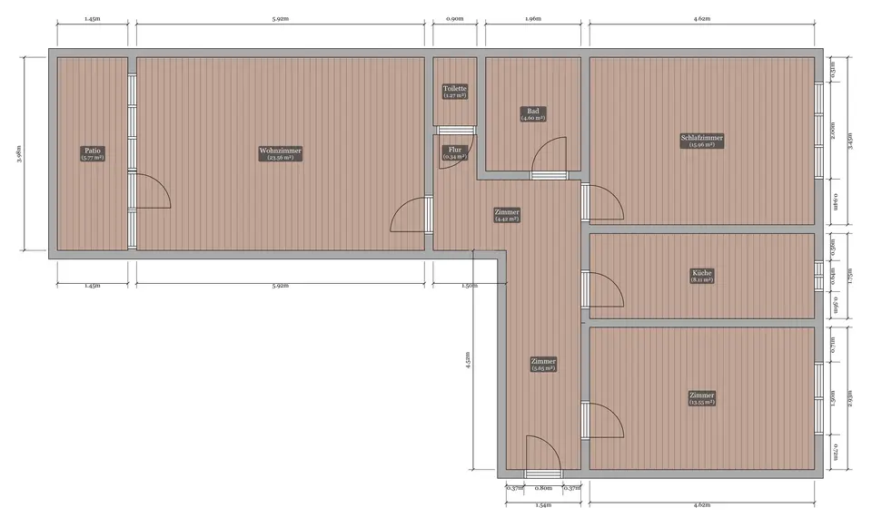 Grundriss der Wohnung mit Raummaßen